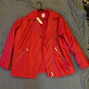 Red Women's Jacket with Zipper Details